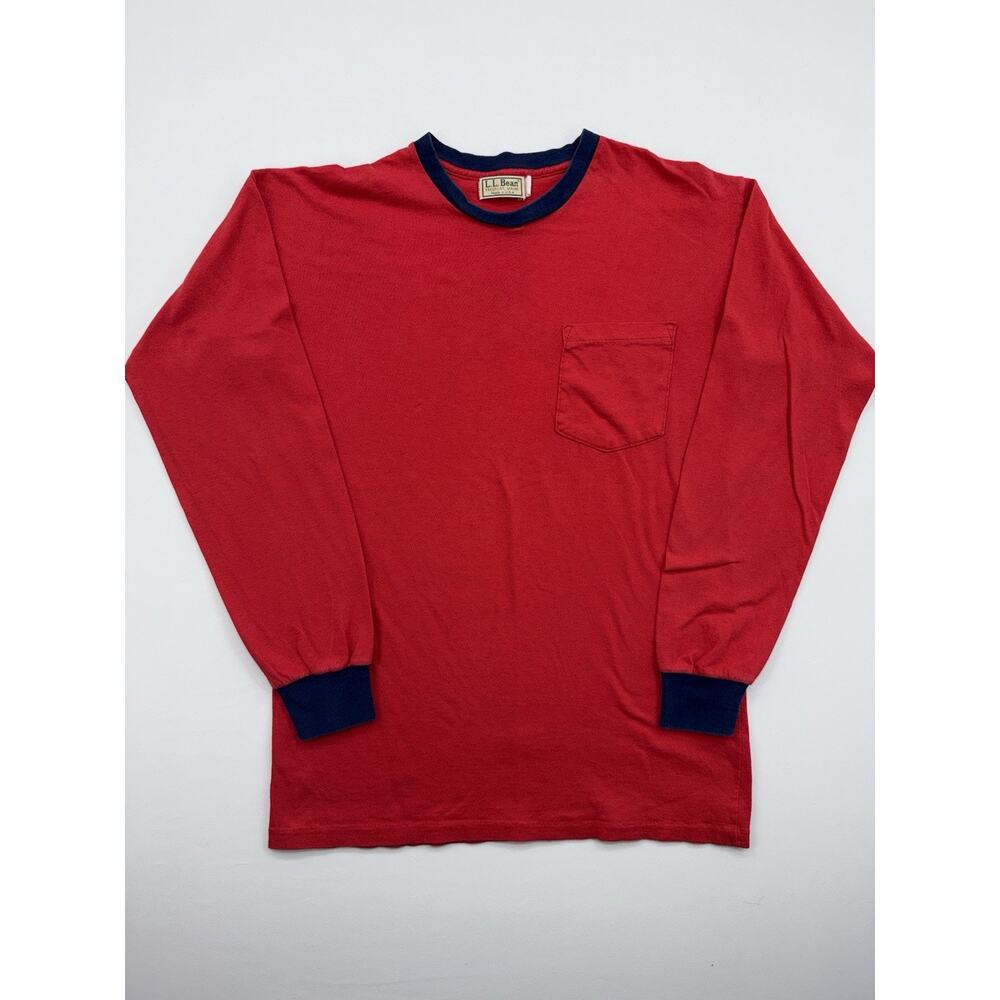 Vintage Mens Large Bean Red Long Sleeve Crewneck USA Made T-shirt Single Stitch